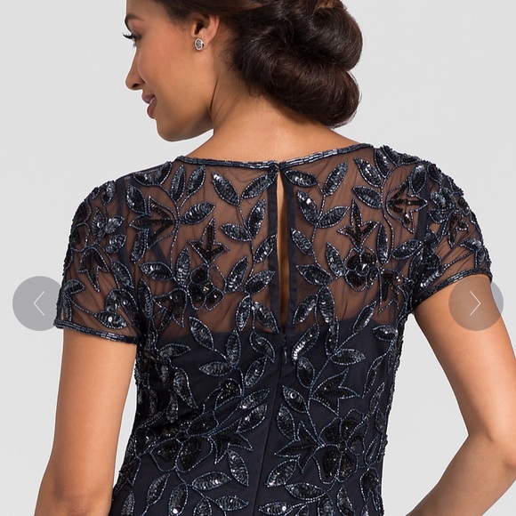 Adrianna papell PLUS SIZyshort sleeves Floral Beaded Godet long Gown - Picture 15 of 16